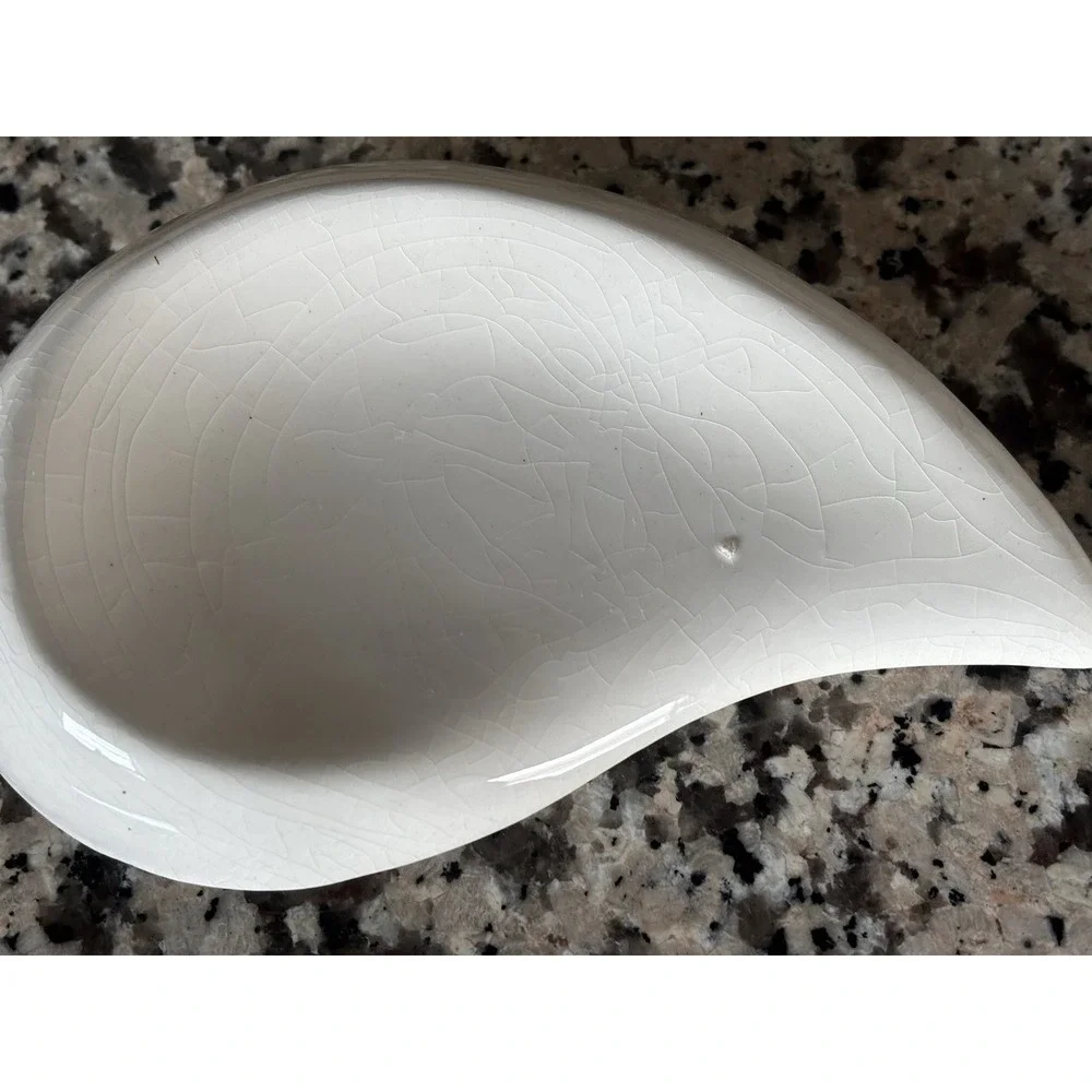 Vtg Yin Yang Amoeba Ashtray w Lidded Cigarette Match Holder White MCM Ceramic